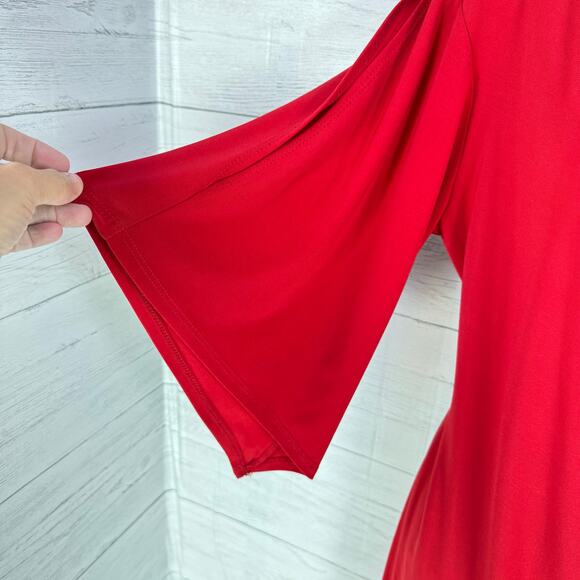 VTG MSK small red wrap dress bell sleeve siren fairy prom y2k mini romantic USA - Picture 5 of 10